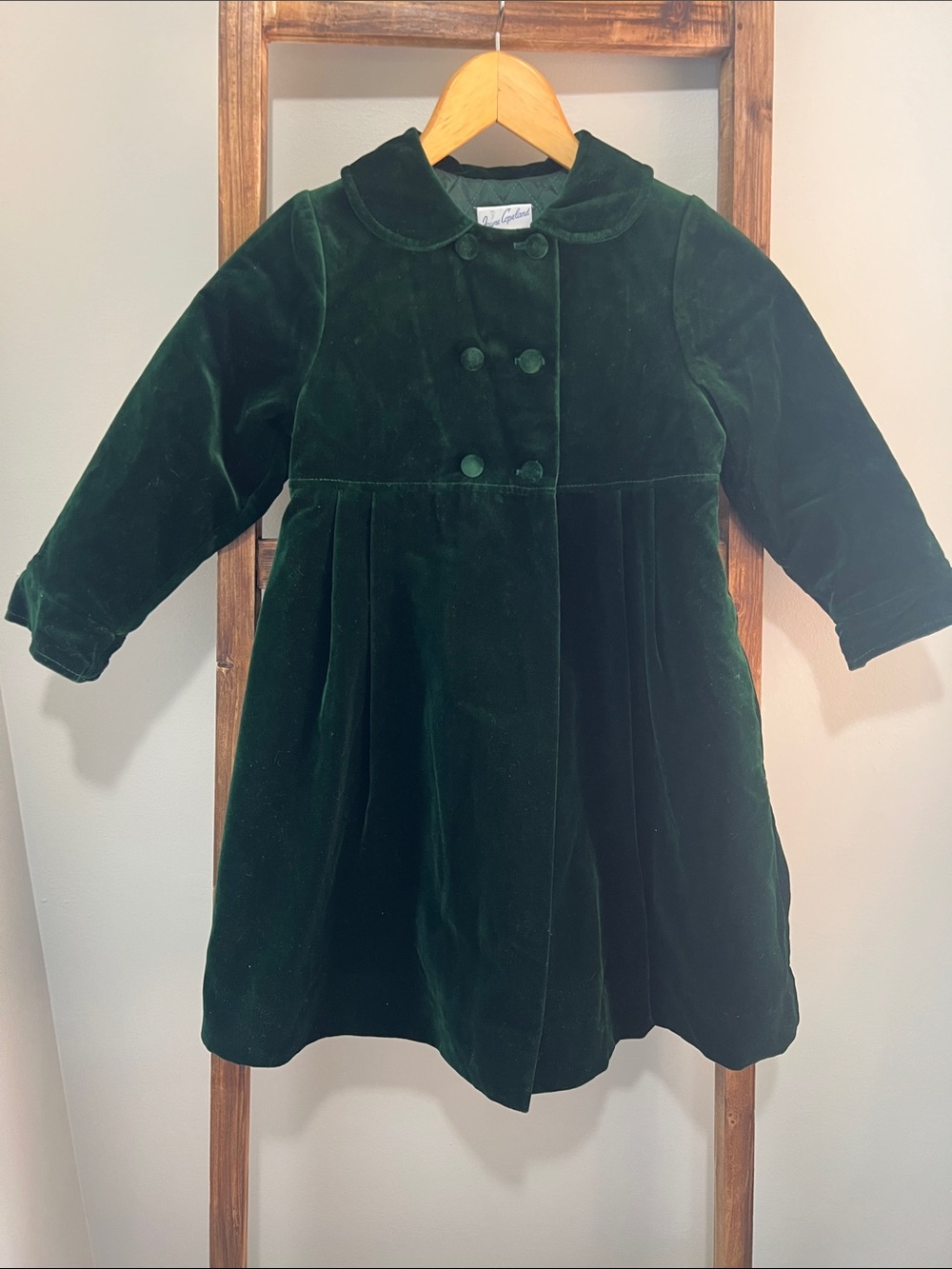 Vintage Jayne Copeland Emerald Green Velvet Double-Breasted Girls' Coat